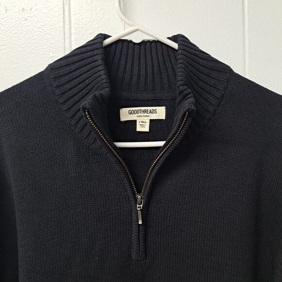 Goodthreads Men's Soft Cotton Quarter-Zip Sweater Size L Color Solid Black - Picture 12 of 14